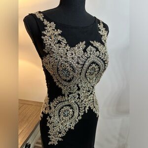 Stunning Black Semi-Sheer Embellished Gown